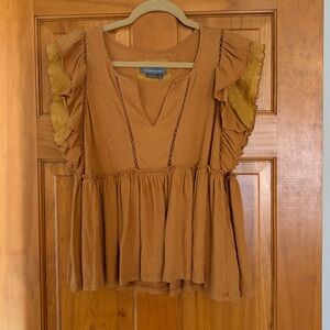 Anthropologie Mustard Ruffle Blouse